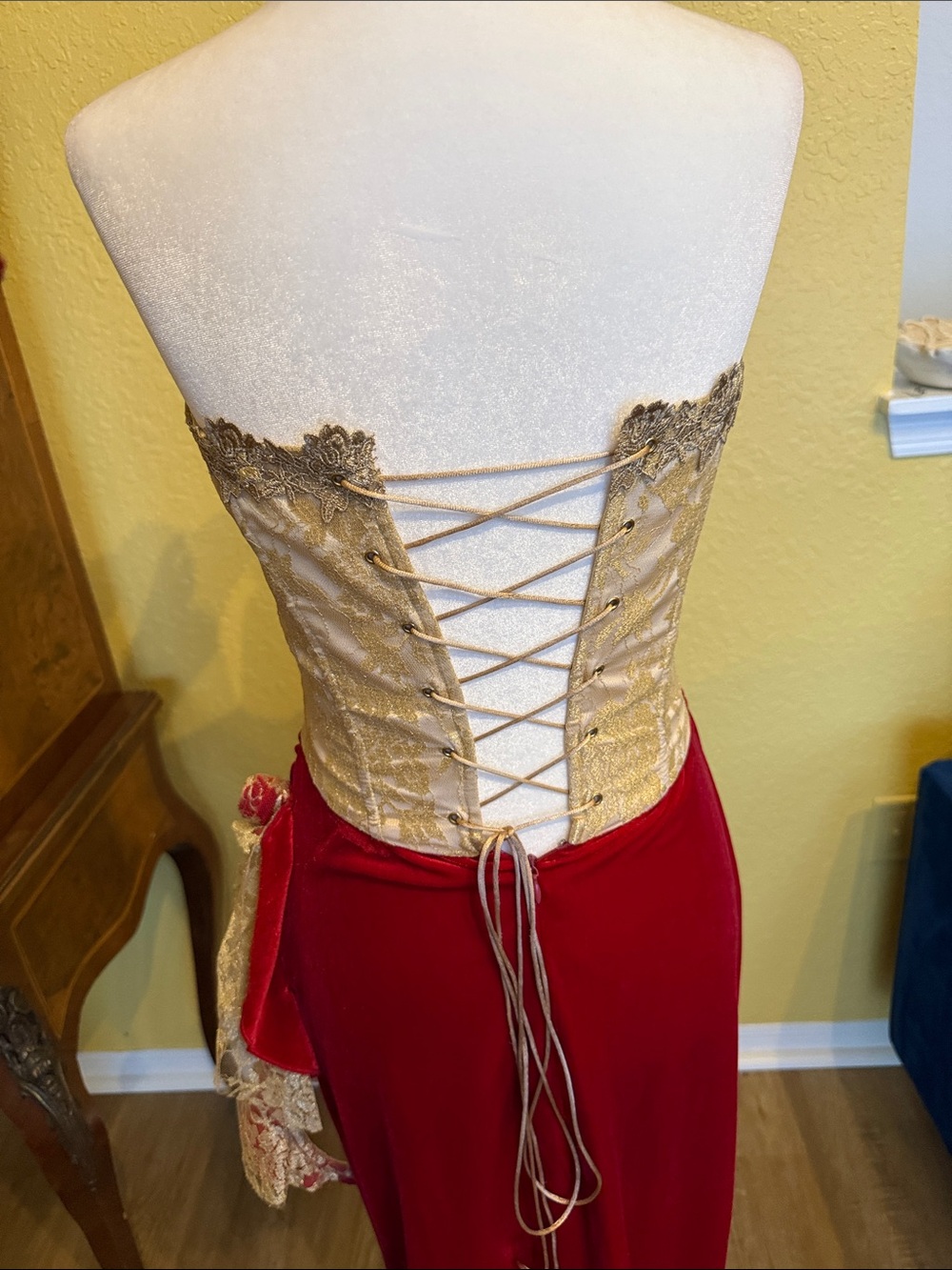 Red and Gold Floral-Trim Maxi Dress - Picture 8 of 10